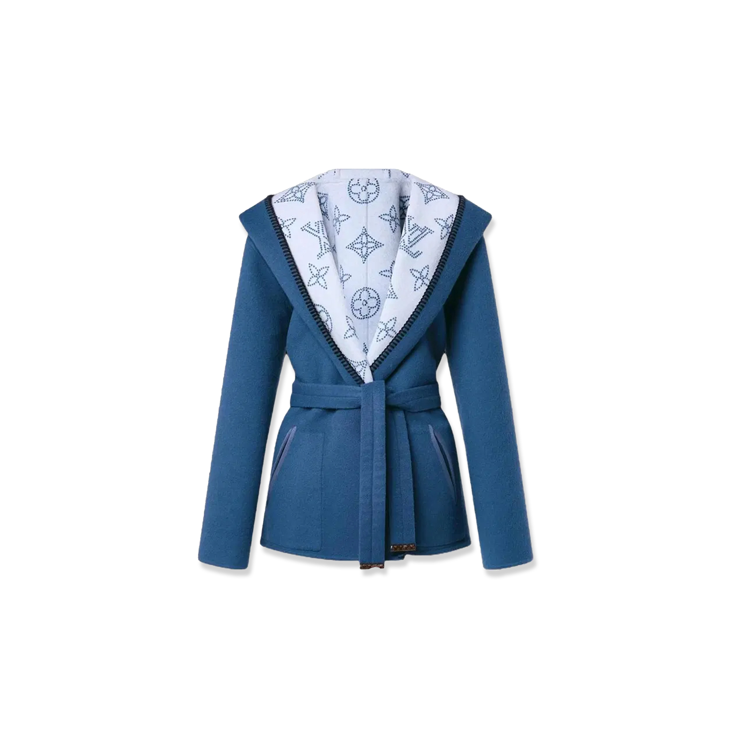 LOUIS VUITTON REVERSIBLE DAMIER AZUR HOODED WRAP COAT 1AC0U7